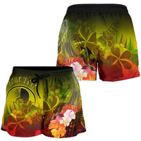 Custom Personalised Yap Women's Shorts - Humpback Whale with Tropical Flowers (Yellow) - Polynesian Pride