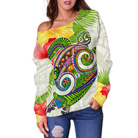 Polynesian Hawaii Women's Shoulder Sweater Turtle Colorful - Polynesian Pride