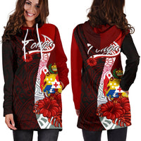 Tonga Polynesian Hoodie Dress - Coat Of Arm With Hibiscus - Polynesian Pride