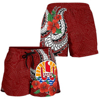 Tahiti Polynesian Women Shorts - Hibiscus Coat of Arm Red - Polynesian Pride