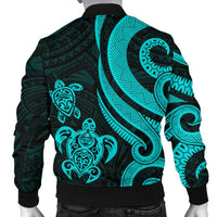 Marshall Islands Men's Bomber Jacket - Tentacle Turtle Turquoise - Polynesian Pride