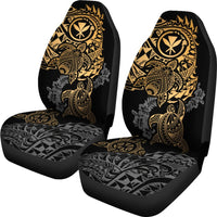 Hawaii Polynesian Seat Covers - Gold Kanaka Maoli Turtle Tattoo Gray Hibiscus Turtle Flowing - Polynesian Pride
