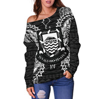 Tuvalu Polynesian Shoulder Sweater Map Black - Polynesian Pride
