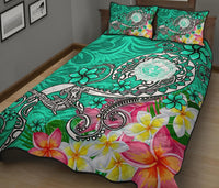 Hawaii Polynesian Quilt Bed Set - Hawaii Seal With Turtle Plumeria (Turquoise) - Polynesian Pride