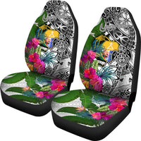 Nauru Custom Personalised Car Seat Covers White - Turtle Plumeria Banana Leaf Crest - Polynesian Pride