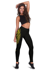 Hawaii State Tattoo Swirly Yellow Polynesian Women's Leggings - Polynesian Pride