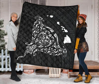 Rays Hawaii Map Polynesian Premium Quilt - White - Polynesian Pride