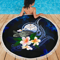 Marshall Islands Polynesian Beach Blanket - Turtle With Plumeria Flowers - Polynesian Pride