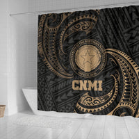 Northern Mariana Islands Polynesian Shower Curtain - Gold Tribal Wave - Polynesian Pride