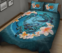 Papua New Guinea Polynesian Quilt Bed Set - Blue Plumeria Animal Tattoo - Polynesian Pride