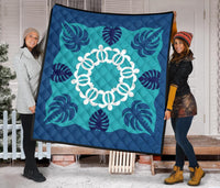 Hawaiian Turtle Coconut Pattern Premium Quilt - Indigo - Argu Style - AH - Polynesian Pride