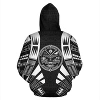 Marshall Islands All Over Zip up Hoodie Black Tattoo Style - Polynesian Pride