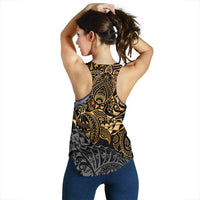 Tonga Polynesian Racerback Tank (Women) - Gold Turtle Flowing - Polynesian Pride