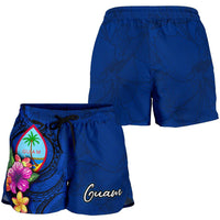 Guam Polynesian Women's Shorts - Floral With Seal Blue - Polynesian Pride