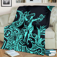 Polynesian Hawaii Premium Blanket - Hula Girl Neon Blue - Polynesian Pride
