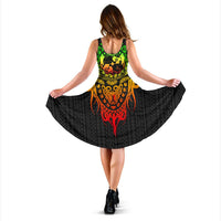 Tonga Polynesian Midi Dress - Tattoo Pattern With Seal Reggae - Polynesian Pride