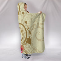 Hawaii Triple Marble Turtle Polynesian Hibiscus Hooded Blanket - AH - Benjamin Style - Beige - Polynesian Pride