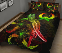 Pohnpei Polynesian Quilt Bed Set - Turtle With Blooming Hibiscus Reggae - Polynesian Pride