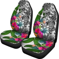New Caledonia Car Seat Covers White - Turtle Plumeria Banana Leaf Crest - Polynesian Pride