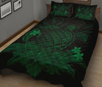 Hawaii Turtle Map Hibiscus Quilt Bed Set - Green - Polynesian Pride