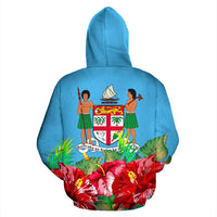 Fiji Polynesian Zip Hoodie Flag Hibiscus - Polynesian Pride