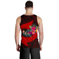 Pohnpei Men's Tank Top - Polynesian Hook And Hibiscus (Red) - Polynesian Pride