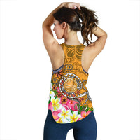 Hawaii Women's Racerback Tank - Turtle Plumeria Polynesian Tattoo Gold Color - Polynesian Pride