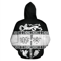 Fiji Tapa Zip Hoodie Fiji White Coat of Arms - Polynesian Pride