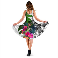 Palau Midi Dress White - Turtle Plumeria Banana Leaf Crest - Polynesian Pride