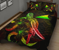 Tokelau Polynesian Quilt Bed Set - Turtle With Blooming Hibiscus Reggae - Polynesian Pride