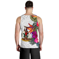 Vanuatu Men's Tank Top Polynesian Hibiscus White Pattern - Polynesian Pride