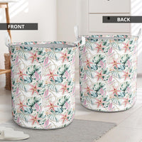 Tropical Pattern With Orchids Leaves And Gold Chains Hawaii Laundry Basket AH - Polynesian Pride