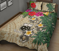 Samoa Polynesian Quilt Bed Set - Hibiscus Turtle Tattoo Beige - Polynesian Pride