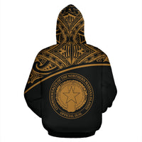 Northern Mariana Islands Polynesian All Over Hoodie Gold Curve Version - Polynesian Pride