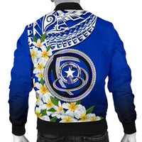Northern Mariana Islands Men's Bomber Jacket - Polynesian Plumeria Pattern - Polynesian Pride