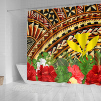Hawaii Shower Curtain - Vintage Pattern With Hibiscus Flower - Polynesian Pride