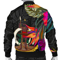 Vanuatu Men's Bomber Jacket - Hibiscus Polynesian Pattern - Polynesian Pride