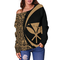 Kanaka Hawaii Map Gold Polynesian Off Shoulder Sweater - Circle Style - Polynesian Pride