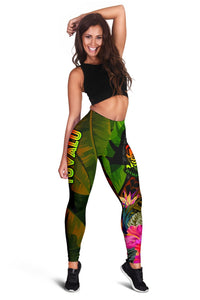 Tuvalu Polynesian Women's Leggings - Hibiscus and Banana Leaves - Polynesian Pride