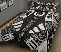 Pohnpei Quilt Bed Set - Phonpei Flag Polynesian White Tattoo Style - Polynesian Pride