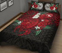 Tahiti Polynesian Quilt Bed Set - Hibiscus and Sea Turtle (Red) - Polynesian Pride