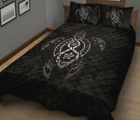 Hawaii Quilt Bed Set - Hawaii Polynesian Turtle Quilt Bed Set Flow Of Turtle Grey - Polynesian Pride