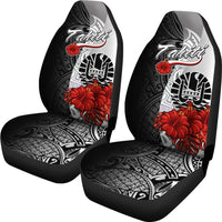 Tahiti Polynesian Car Seat Covers - Coat Of Arm With Hibiscus White - Polynesian Pride