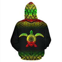 Turtle All Over Custom Hoodie Polynesian Reggae Fog Style - Polynesian Pride