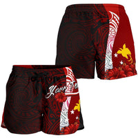 Papua New Guinea Polynesian Custom Personalised Women's Shorts - Coat Of Arm With Hibiscus - Polynesian Pride