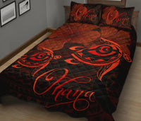 Hawaii Turtle Ohana Hibiscus Poly Quilt Bed Set Red - Polynesian Pride