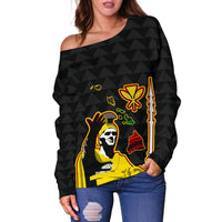 Hawaiian King Guardian Women's Off Shoulder Sweater - Polynesian Pride