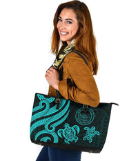Palau Large Leather Tote - Turquoise Tentacle Turtle - Polynesian Pride