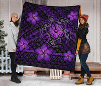 Hawaii Mix Polynesian Turtle Plumeria Premium Quilt - AH - Nick Style - Purple - Polynesian Pride