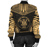 Niue Polynesian Chief Women'S Bomber Jacket - Gold Version - Polynesian Pride